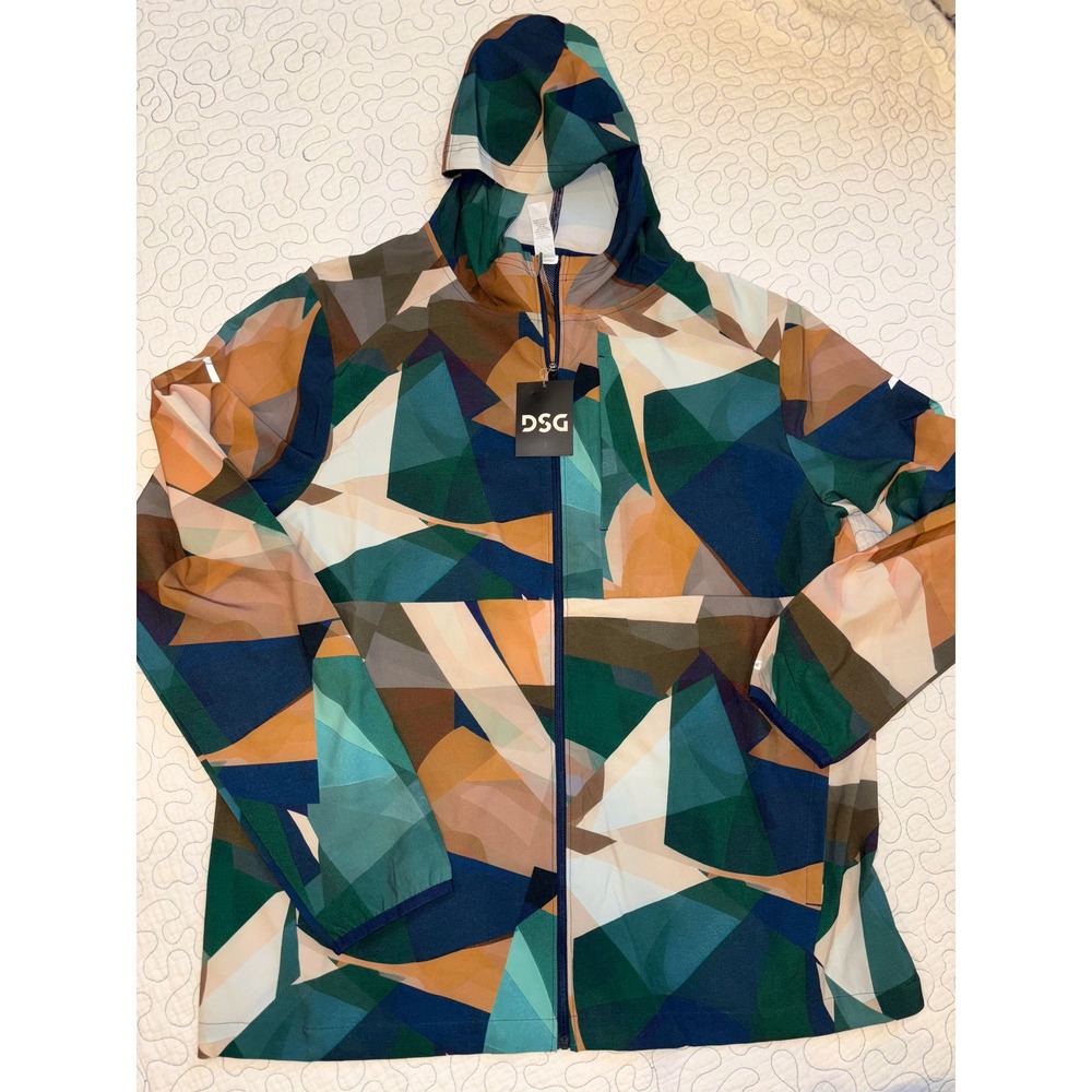 DSG Mens Geometric Abstract Full Zip Hooded Windbreaker Jacket Large